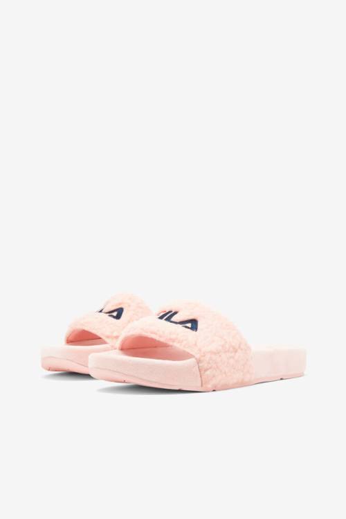 Pink / Navy / Red Women's Fila Fuzzy Drifter Slides | Fila482RX