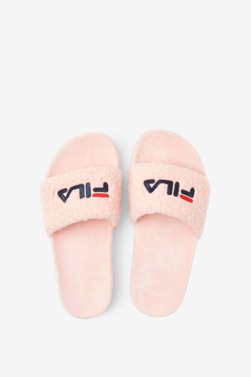 Pink / Navy / Red Women's Fila Fuzzy Drifter Slides | Fila482RX