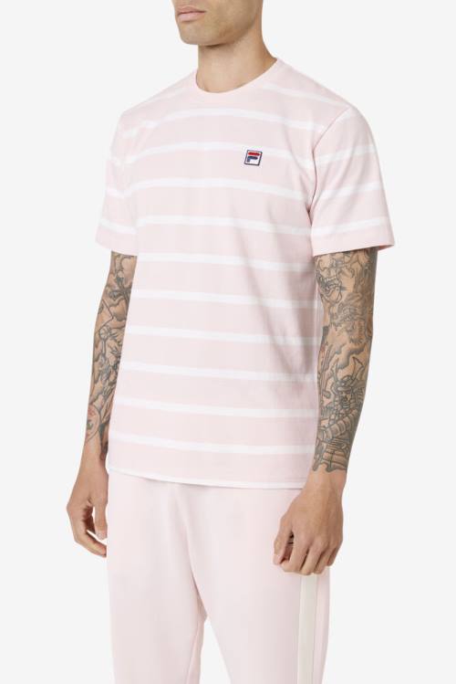 Pink / White Men's Fila Deny Crew T Shirts | Fila195AF