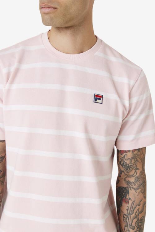 Pink / White Men's Fila Deny Crew T Shirts | Fila195AF