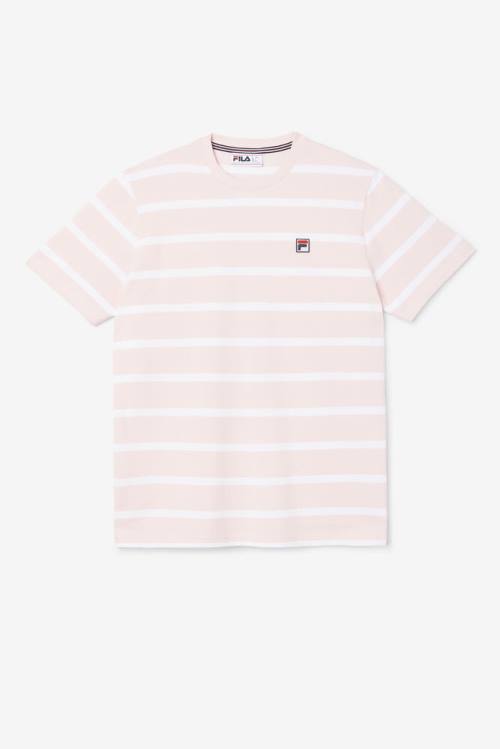 Pink / White Men\'s Fila Deny Crew T Shirts | Fila195AF