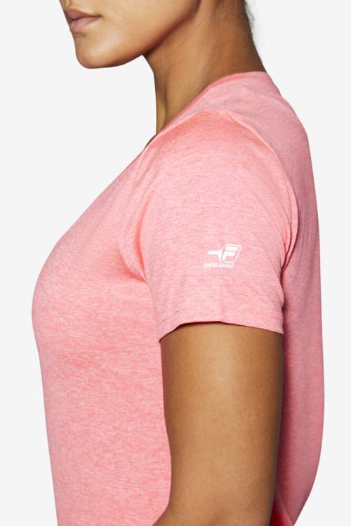 Pink Women's Fila Pickleball Silky V-neck T Shirts | Fila182PV