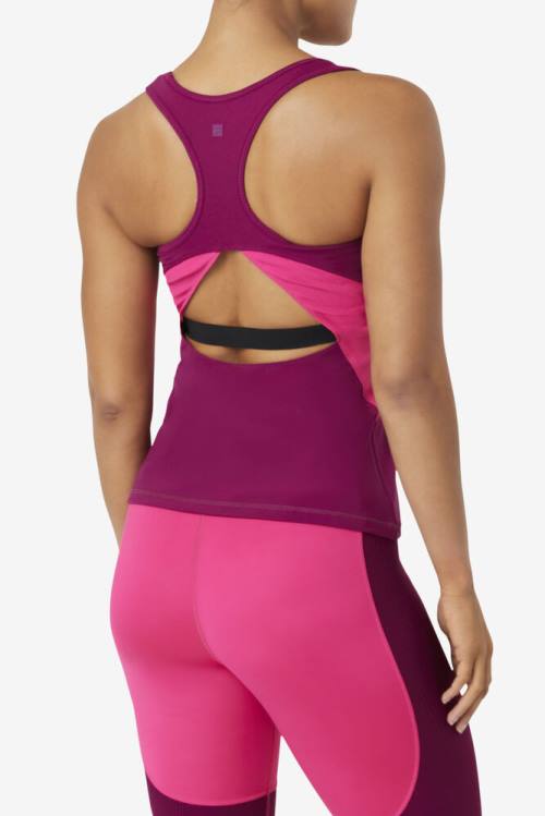 Purple / Light Pink Women's Fila Uplift Open Racerback Tank Sports Tops | Fila809YJ