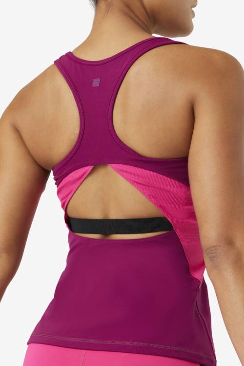 Purple / Light Pink Women's Fila Uplift Open Racerback Tank Sports Tops | Fila809YJ