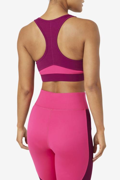 Purple / Light Pink Women's Fila Uplift Racerback Sports Bra Sports Tops | Fila908QX