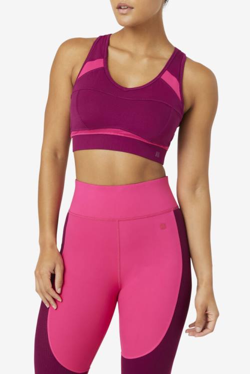 Purple / Light Pink Women's Fila Uplift Racerback Sports Bra Sports Tops | Fila908QX