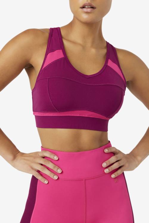 Purple / Light Pink Women's Fila Uplift Racerback Sports Bra Sports Tops | Fila908QX