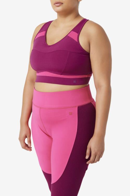 Purple / Light Pink Women's Fila Uplift Racerback Sports Bra Sports Tops | Fila958AY