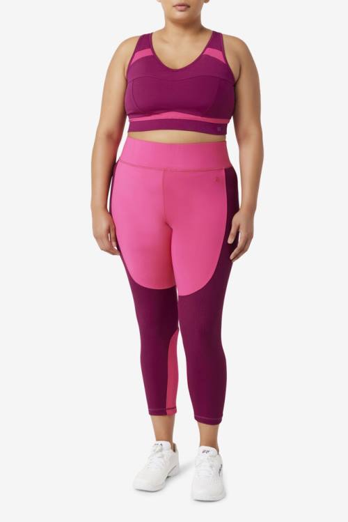 Purple / Light Pink Women's Fila Uplift Racerback Sports Bra Sports Tops | Fila958AY