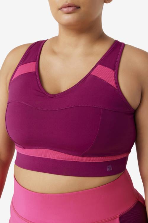 Purple / Light Pink Women's Fila Uplift Racerback Sports Bra Sports Tops | Fila958AY