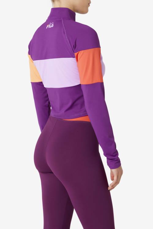 Purple Women's Fila Jaida Based Layer Half Zip T Shirts | Fila861GZ