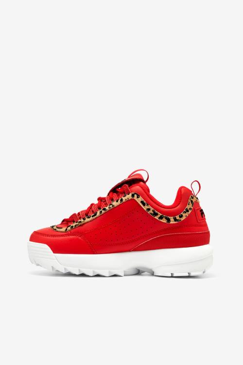 Red / Black / White Women's Fila Disruptor 2 Leopard Sneakers | Fila016VT