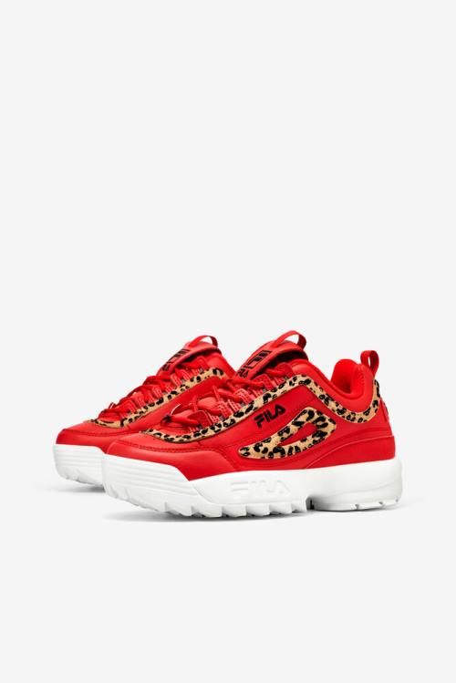 Red / Black / White Women's Fila Disruptor 2 Leopard Sneakers | Fila016VT