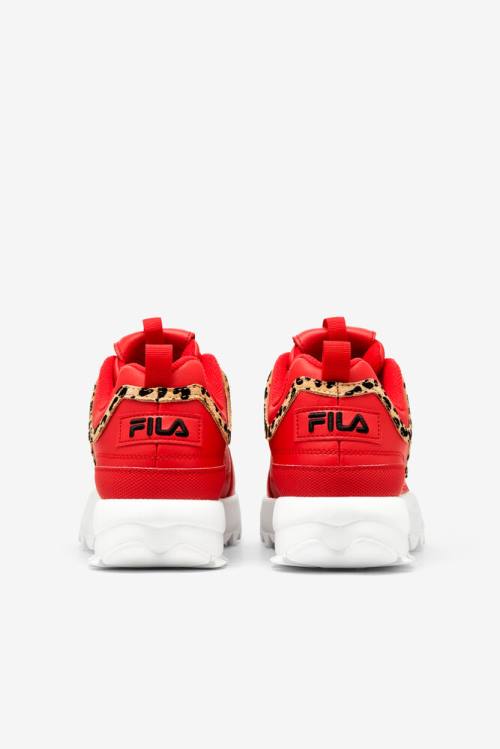 Red / Black / White Women's Fila Disruptor 2 Leopard Sneakers | Fila016VT