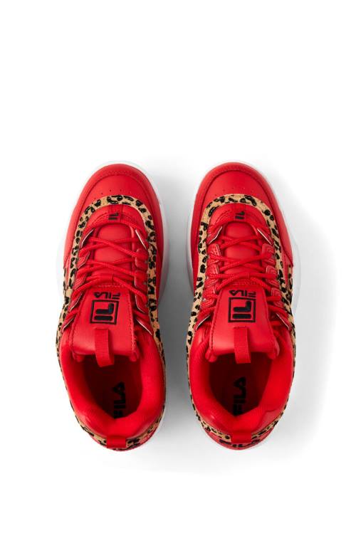 Red / Black / White Women's Fila Disruptor 2 Leopard Sneakers | Fila016VT