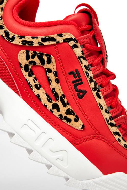 Red / Black / White Women's Fila Disruptor 2 Leopard Sneakers | Fila016VT