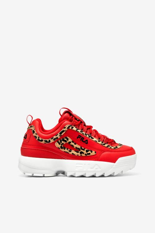 Red / Black / White Women\'s Fila Disruptor 2 Leopard Sneakers | Fila016VT