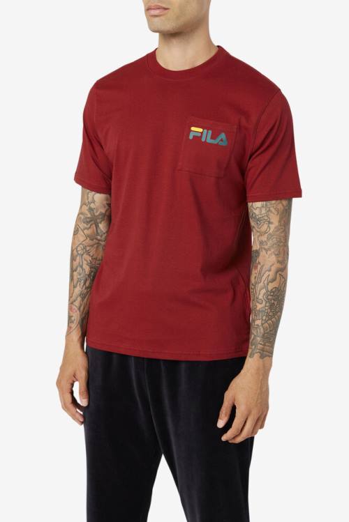 Red Men's Fila Curtis Pocket Tee T Shirts | Fila564XZ