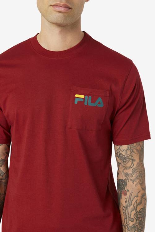 Red Men's Fila Curtis Pocket Tee T Shirts | Fila564XZ