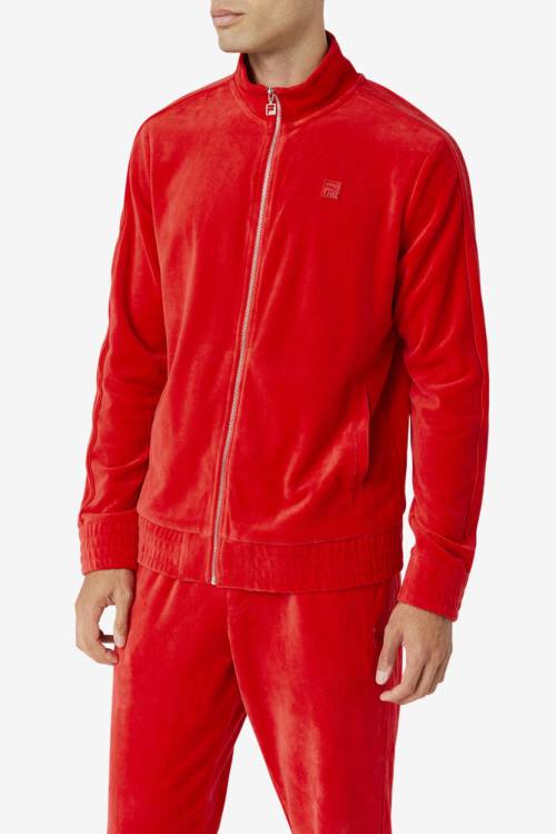 Red Men's Fila Deverall Velour Jackets | Fila902KM