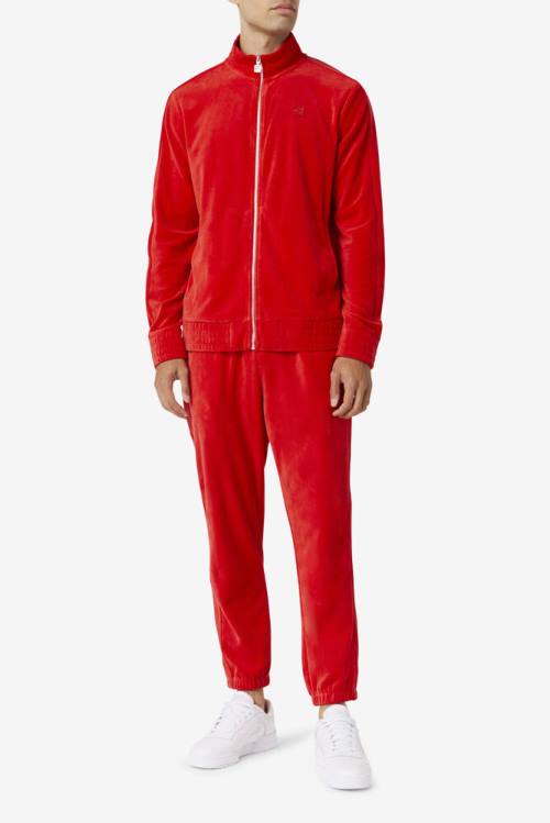 Red Men's Fila Deverall Velour Jackets | Fila902KM