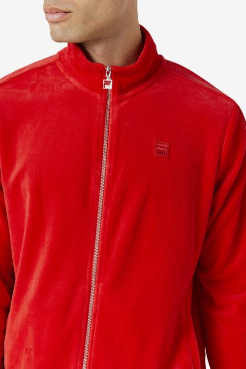 Red Men's Fila Deverall Velour Jackets | Fila902KM