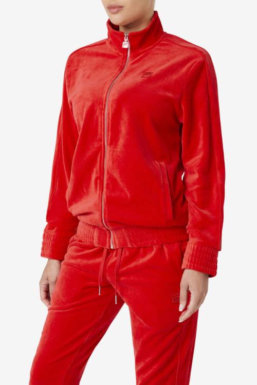 Red Men's Fila Deverall Velour Jackets | Fila902KM