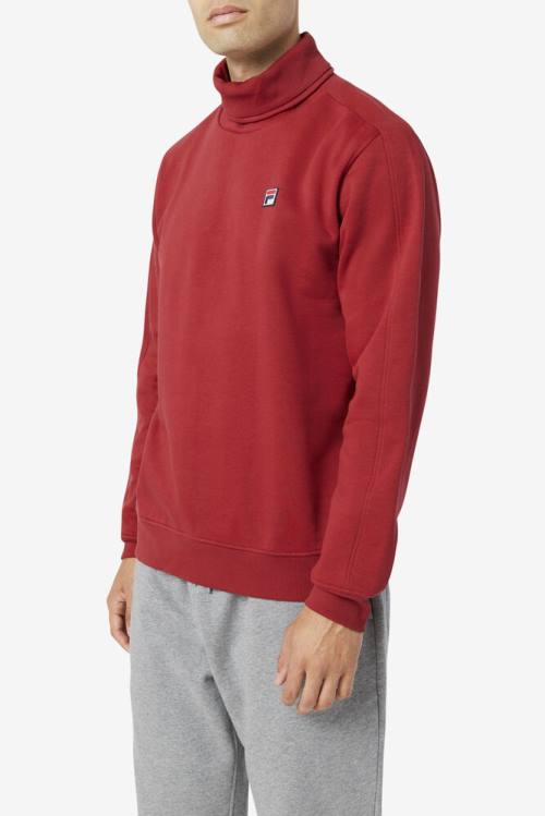 Red Men's Fila Noah Fleece Turtleneck Sweatshirts | Fila593PB