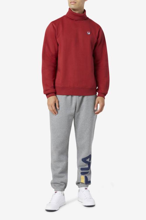 Red Men's Fila Noah Fleece Turtleneck Sweatshirts | Fila593PB