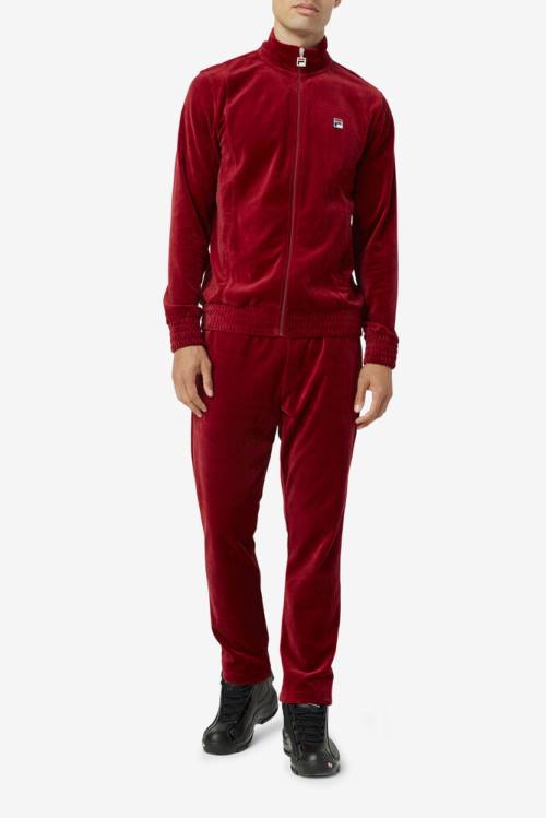 Red Men's Fila O-fit Velour Pants | Fila749ZG