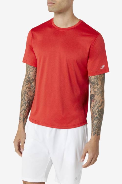 Red Men's Fila Pickleball Scallop Hem Crew T Shirts | Fila764IW