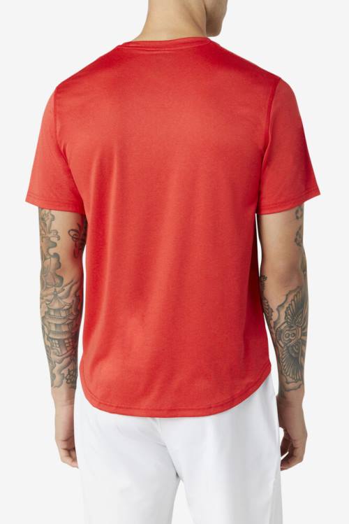 Red Men's Fila Pickleball Scallop Hem Crew T Shirts | Fila764IW