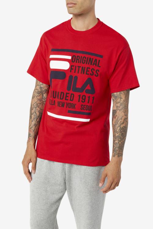 Red / Navy / White Men's Fila Original Fitness Tee T Shirts | Fila427ZW