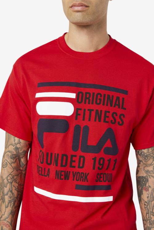 Red / Navy / White Men's Fila Original Fitness Tee T Shirts | Fila427ZW