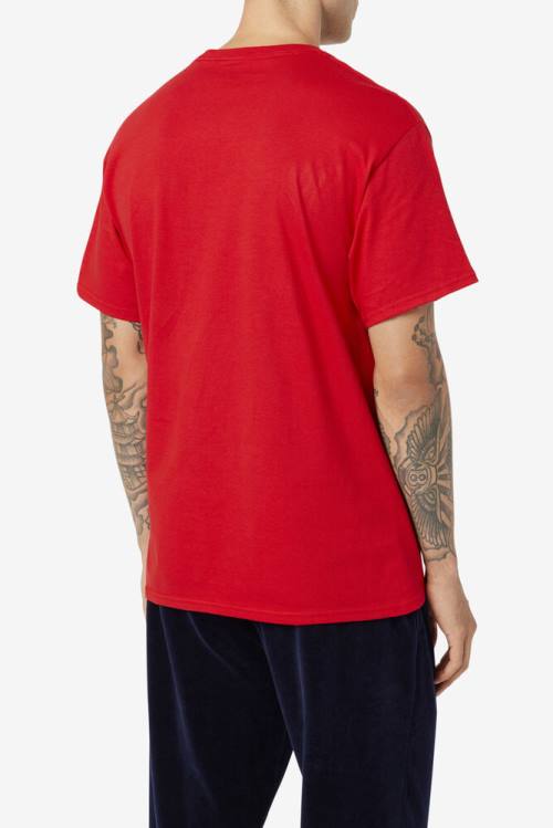 Red / White / Navy Men's Fila Stacked Tee T Shirts | Fila801QA