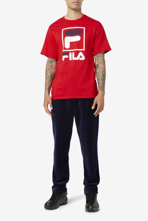 Red / White / Navy Men's Fila Stacked Tee T Shirts | Fila801QA