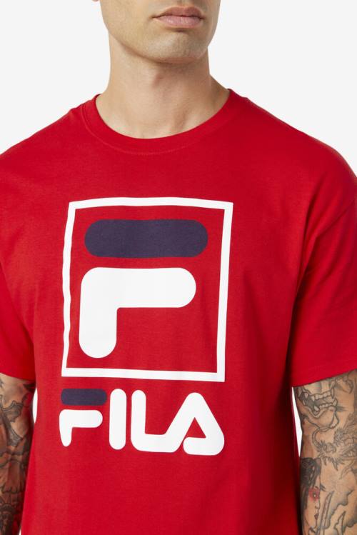 Red / White / Navy Men's Fila Stacked Tee T Shirts | Fila801QA