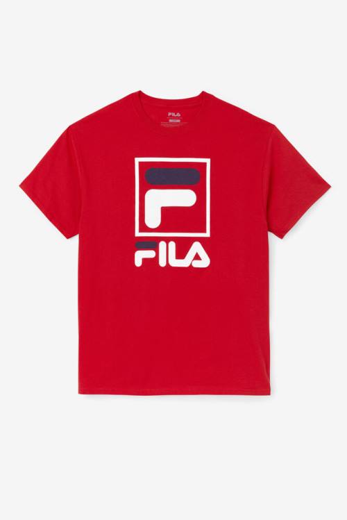 Red / White / Navy Men\'s Fila Stacked Tee T Shirts | Fila801QA