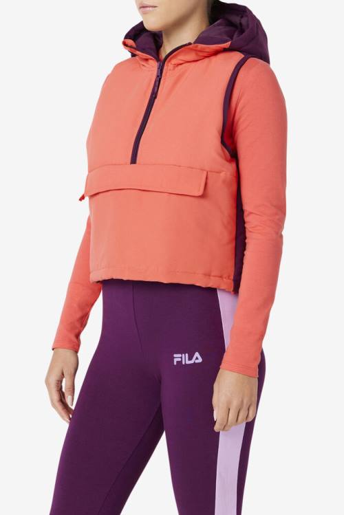 Red Women's Fila Nevaeh Half Zip Vest Jackets | Fila841QL