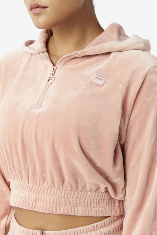 Rose Women's Fila Aaral Cropped Half Zip Hoodie | Fila904ZP