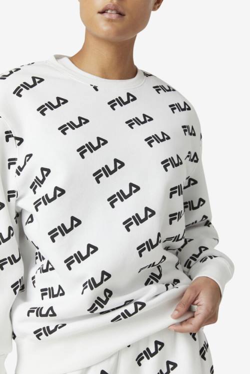 White / Black Men's Fila Diagonal Logo Crew Sweatshirts | Fila279QW