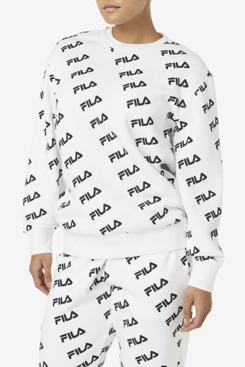 White / Black Men's Fila Diagonal Logo Crew Sweatshirts | Fila279QW