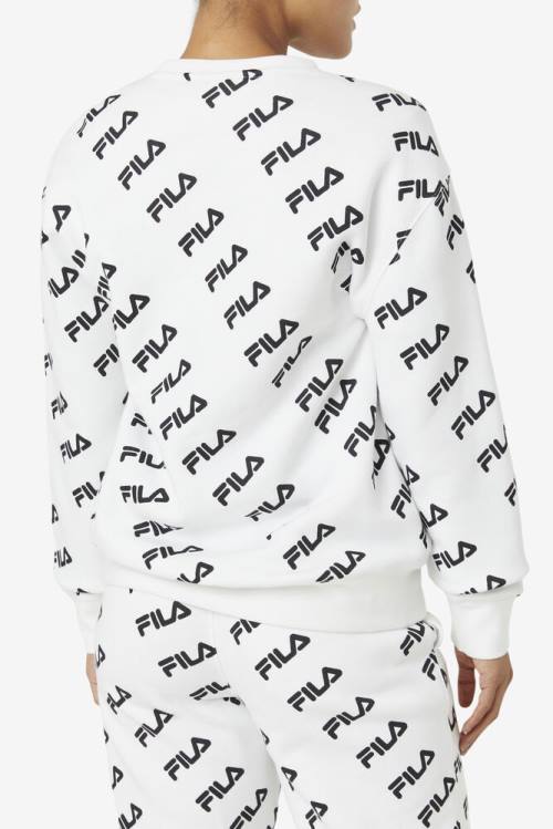 White / Black Men's Fila Diagonal Logo Crew Sweatshirts | Fila279QW