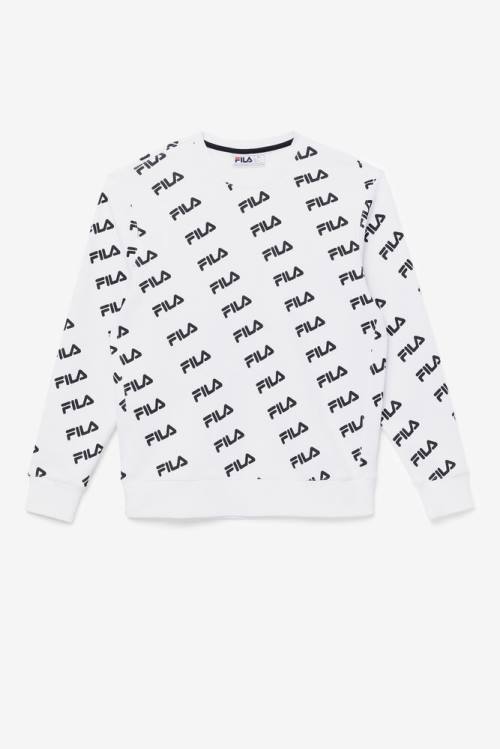 White / Black Men\'s Fila Diagonal Logo Crew Sweatshirts | Fila279QW