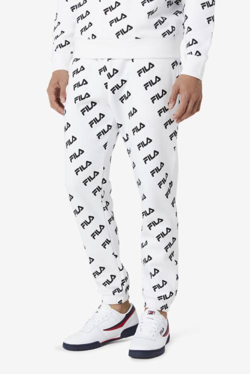 White / Black Men's Fila Diagonal Logo Jogger Pants | Fila075TF