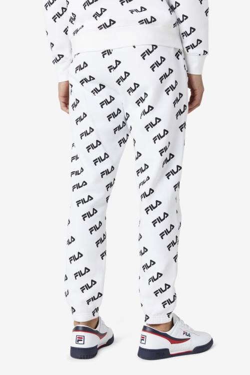 White / Black Men's Fila Diagonal Logo Jogger Pants | Fila075TF