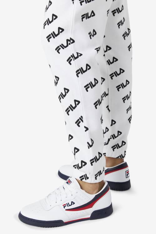 White / Black Men's Fila Diagonal Logo Jogger Pants | Fila075TF