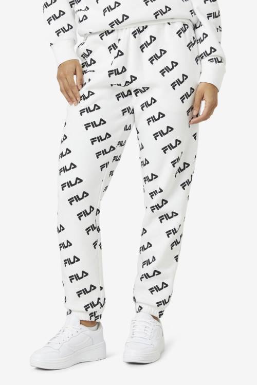 White / Black Men's Fila Diagonal Logo Jogger Pants | Fila075TF