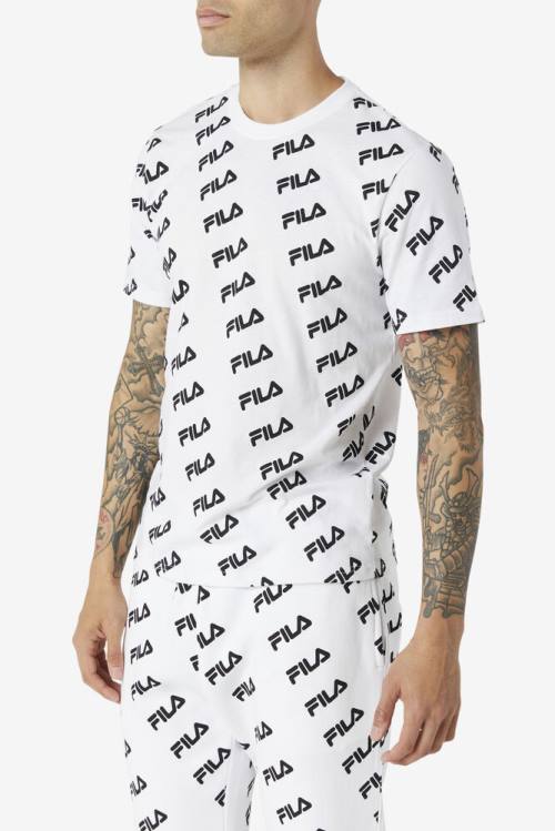 White / Black Men's Fila Diagonal Logo Tee T Shirts | Fila802DC