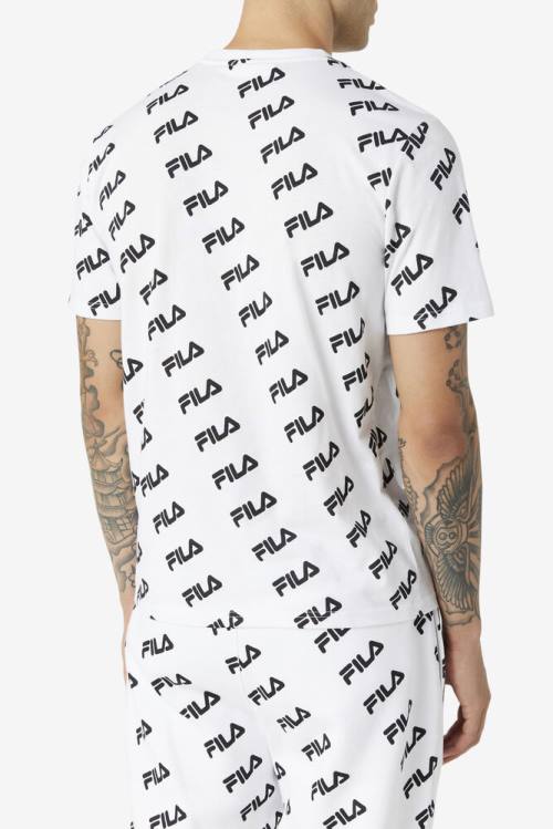 White / Black Men's Fila Diagonal Logo Tee T Shirts | Fila802DC